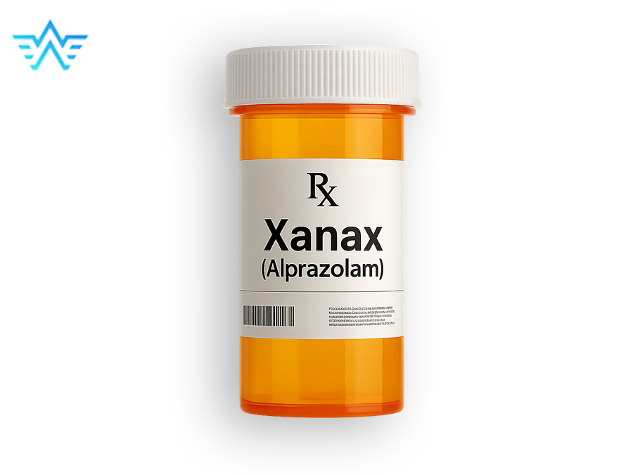 Bottle similar to a medication bottle with the words Rx (Prescription) and Xanax (Alprazolam)