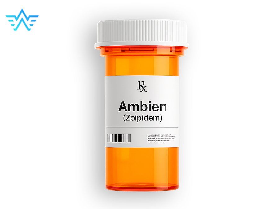 Bottle similar to a medication bottle with the words Rx (Prescription) and Ambien (Zolpidem)