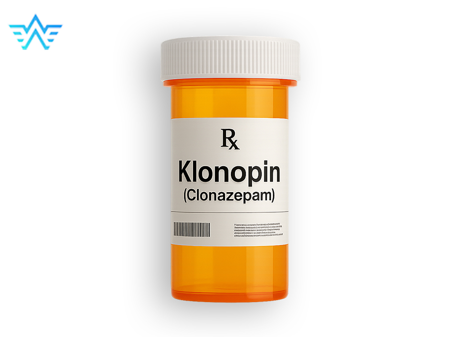 Bottle similar to a medication bottle with the words Rx (Prescription) and Klonopin (Clonazepam)