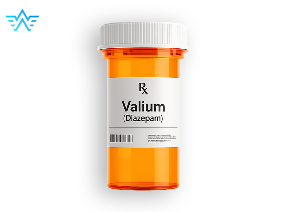Bottle similar to a medication bottle with the words Rx (Prescription) and Valium (Diazepam)